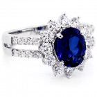 2.57 Cts Oval Cut Blue Gemstone with Round Brilliant Cut Diamonds Engagement Ring Set in 18K White Gold